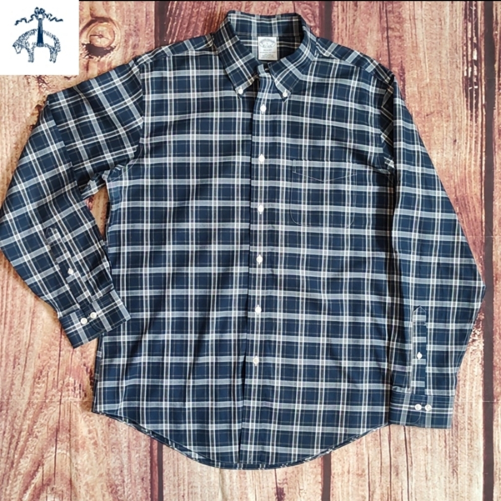 NWOT Brooks Brothers Mens Blue and Gray Regent Fit Button Down